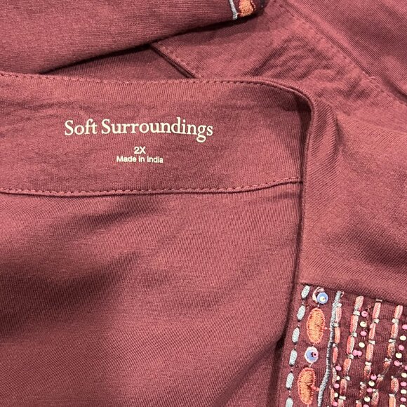 Soft Surroundings Playa Embroidered Open Front Boxy Cardigan, Purple, 2X - Picture 4 of 11